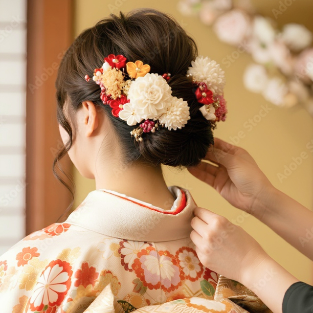 ヘアセットをする女性